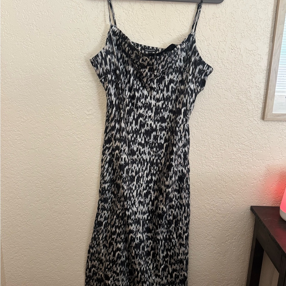 Express Black and White Printed Midi Slip Dress